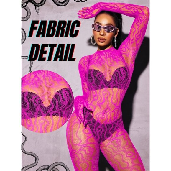 🆕Women Pink Sexy Fishnet Full Mesh Jumpsuit Body Stockings Halloween Costume - Picture 4 of 6